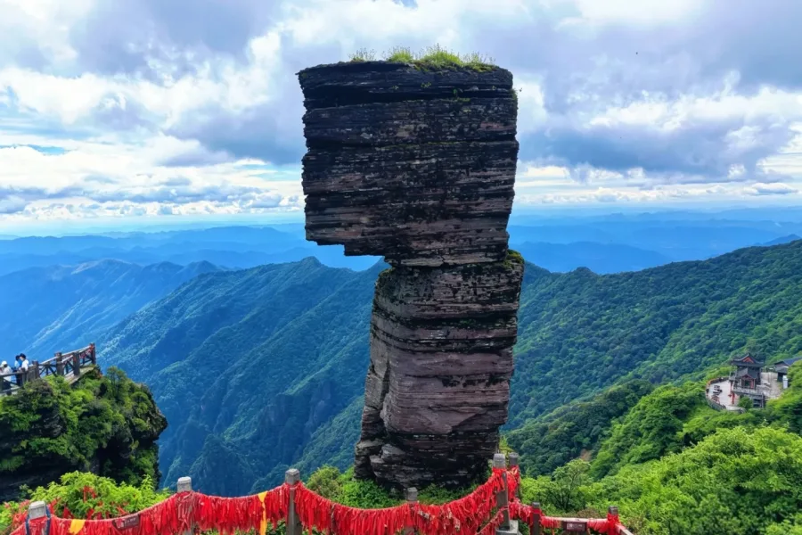 Iconic mushroom-shaped rock, gravity-defying natural landmark of Fanjing Mountain