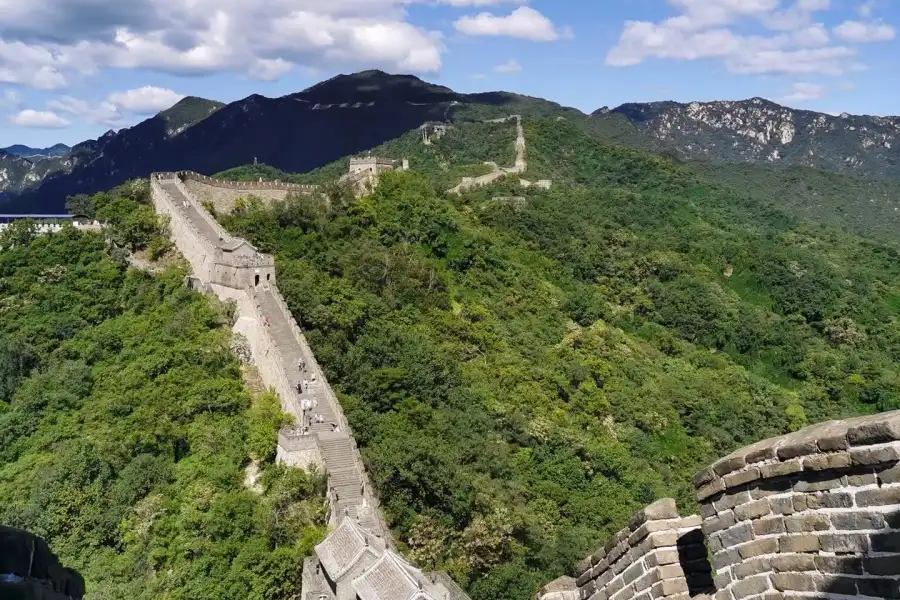 Mutianyu Great Wall, well?preserved Ming?Dynasty Great Wall winding across forest?covered mountains in Beijing Huairou District