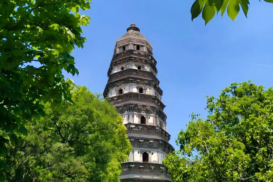 Tiger Hill in Suzhou showing ancient historic pagoda amid lush green landscape