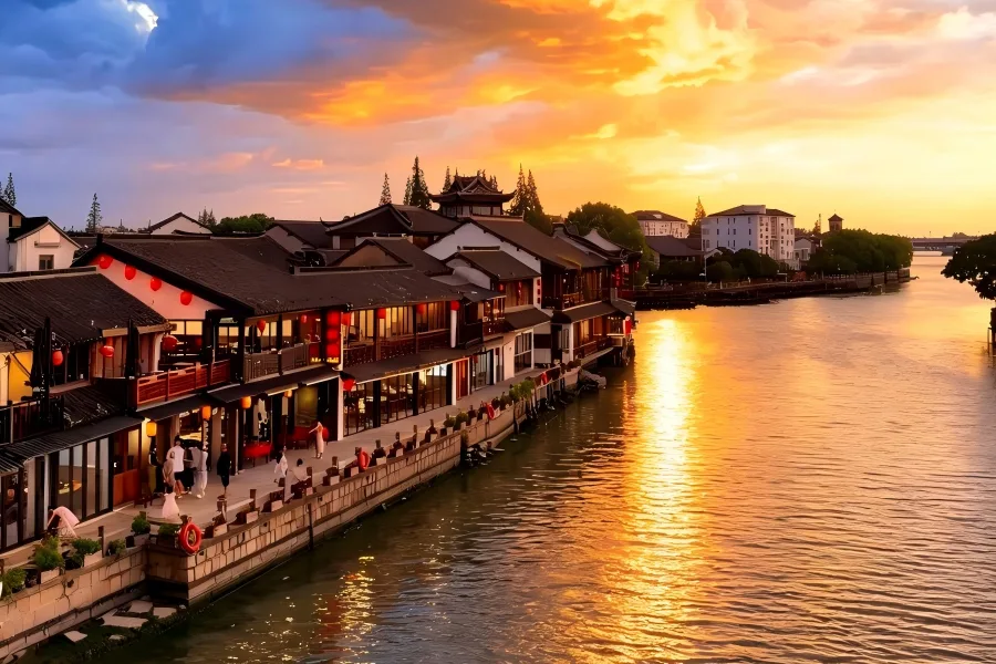Zhujiajiao Ancient Town in Shanghai showing canals and old water?town buildings
