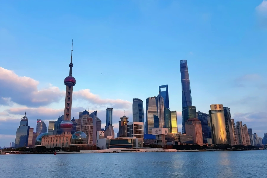 The Bund in Shanghai showing historic waterfront buildings along Huangpu River