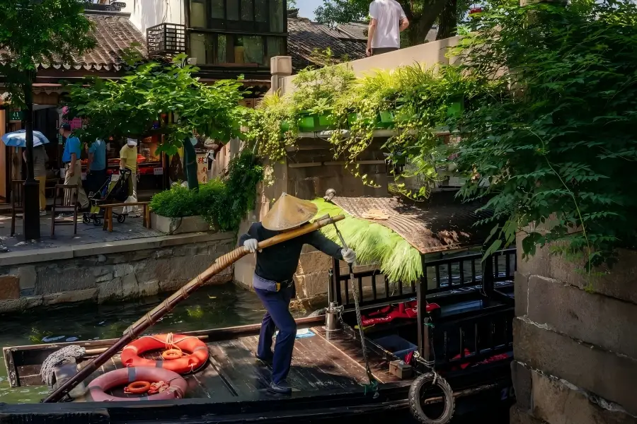 Zhujiajiao Water Town in Shanghai showing ancient water?town streets, stone bridges and riverside old buildings