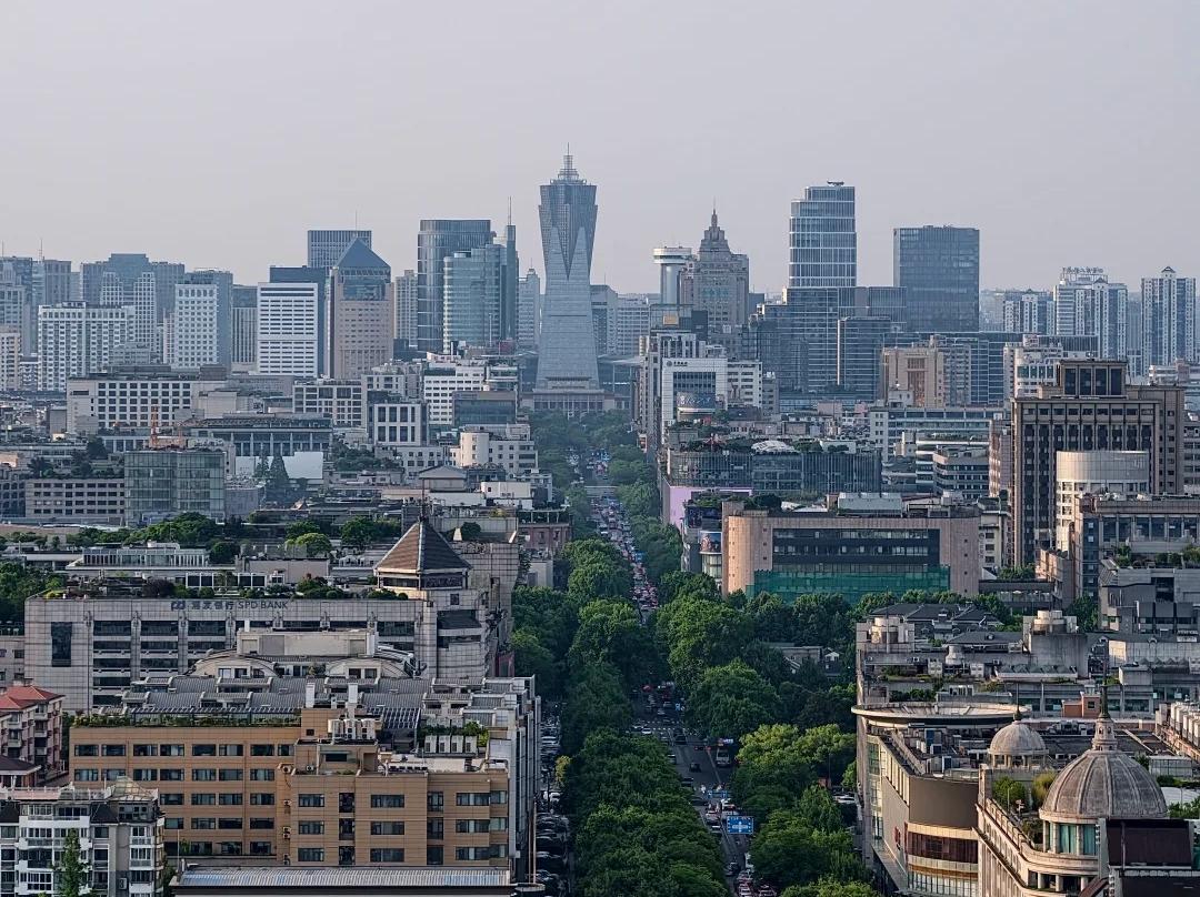 Panoramic City Skyline of Hangzhou Viewed from City God Pavilion
