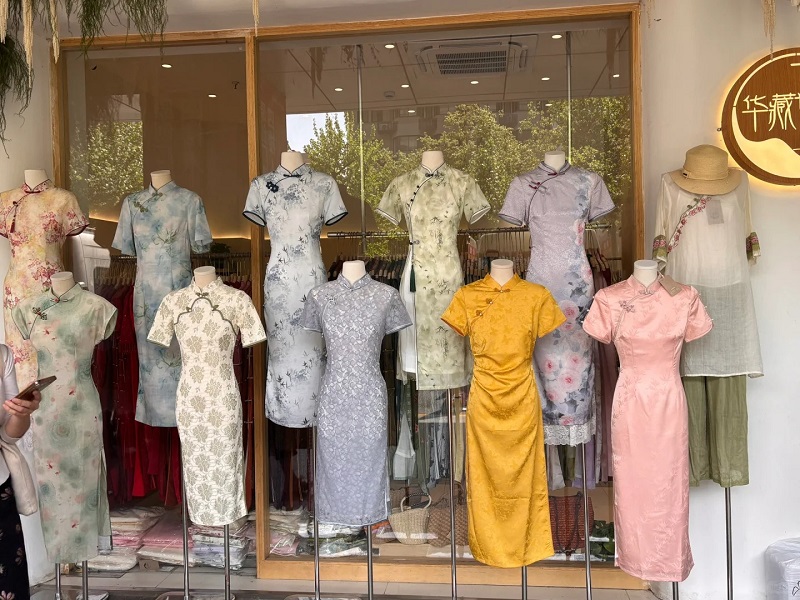 Variety of Qipao Cheongsam Display Outside Hangzhou Silk Shop