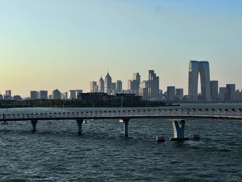 Gate of the Orient and modern skyline at Jinji Lake Suzhou