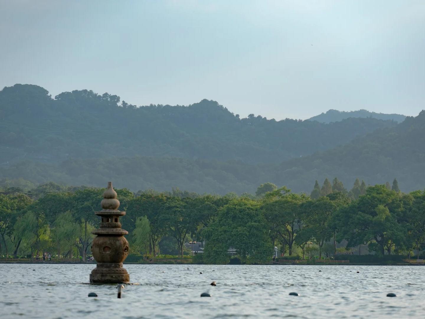 Stone tower of Three Pools Mirroring the Moon at West Lake