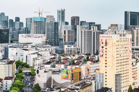 Hangzhou Sijiqing fashion wholesale district city aerial skyline view