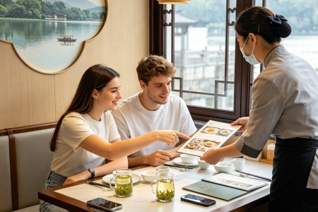 Foreign tourists can order meals in Hangzhou restaurants without speaking Chinese and without barriers