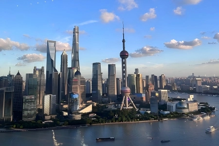Shanghai Lujiazui Skyline Pudong Aerial view of Lujiazui skyline with Oriental Pearl Tower, Shanghai