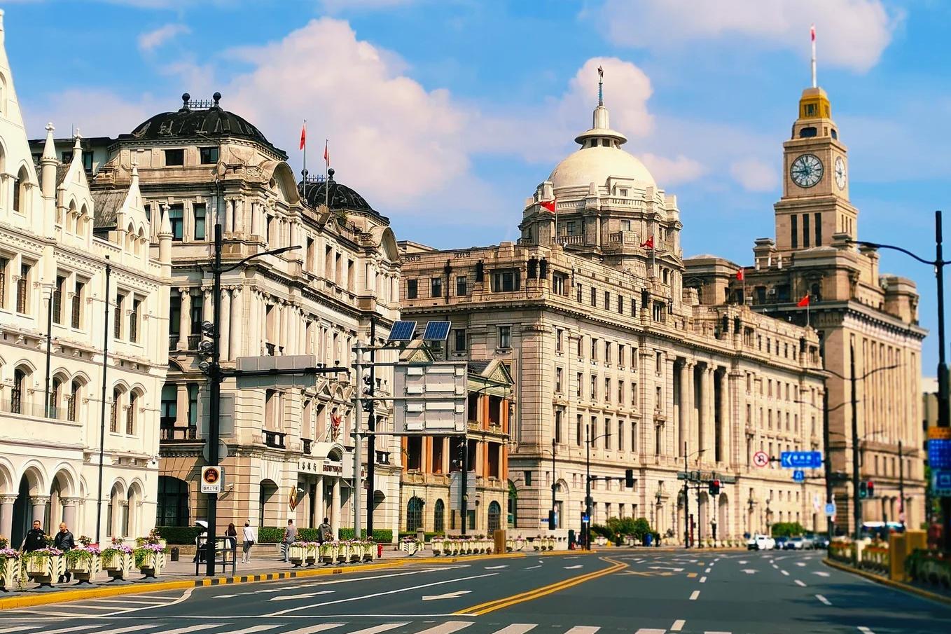 Historic European-style buildings along the Bund in Shanghai