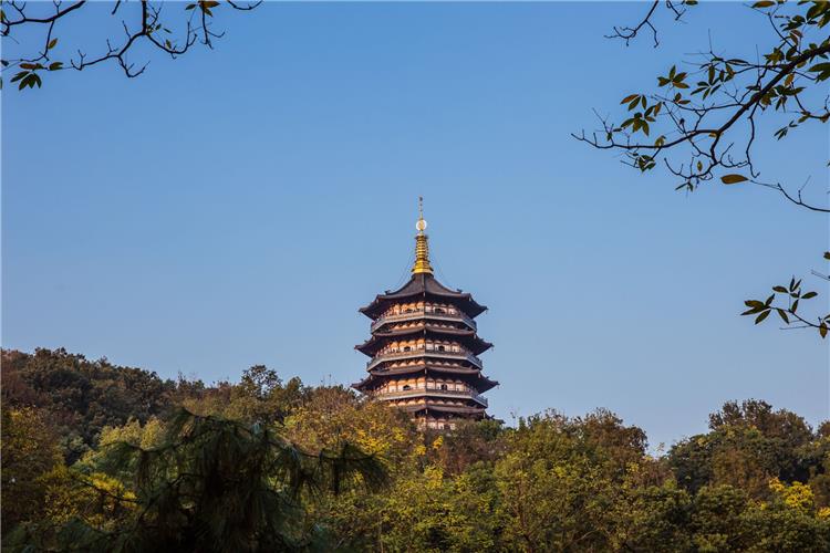 Leifeng Pagoda by West Lake Leifeng Pagoda in Hangzhou showing visitors sightseeing around the famous historic tower