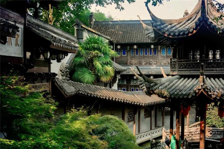 Jiangnan Mansion of Red-Cap Merchant Hu Xueyan Former Residence of Hu Xueyan in Hangzhou showing luxurious late Qing mansion with exquisite Jiangnan courtyard, pavilions, ponds and mixed Chinese-Western architecture