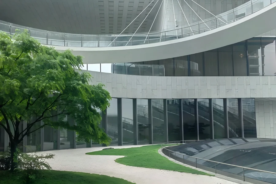 Shanghai Museum in Shanghai showing bronze-shaped museum building on People’s Square with precious ancient Chinese bronze, porcelain, painting and calligraphy collections displayed inside