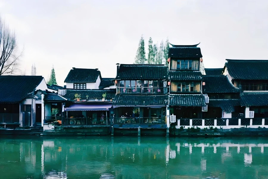 Zhujiajiao Water Town Zhujiajiao Water Town in Shanghai featuring ancient stone bridges and traditional riverside houses