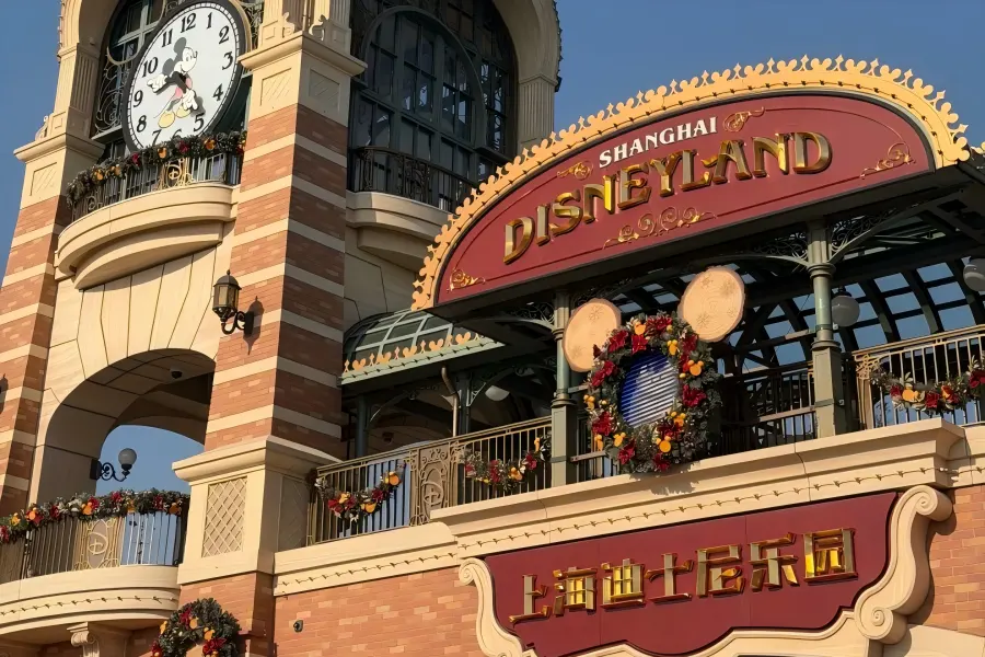 Shanghai Disneyland in Pudong showcasing the magnificent Enchanted Storybook Castle and dazzling night fireworks over the fairy-tale park