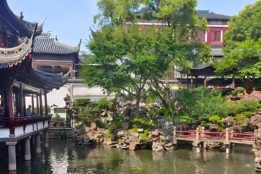 Yu Garden in Shanghai showing exquisite classical Chinese garden architecture, ponds and rock formations