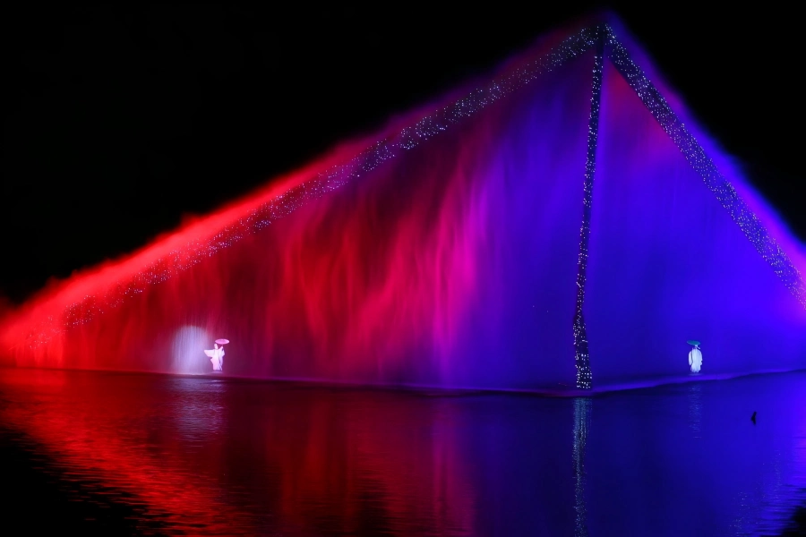 Impression West Lake in Hangzhou presenting stunning night live water show with dancers, colorful lights and lake surface stage