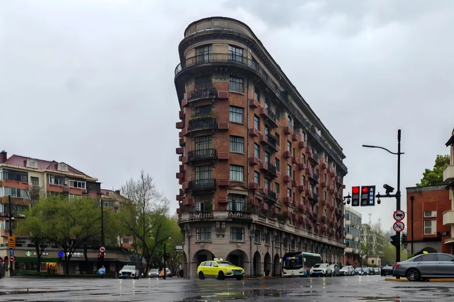 Wukang Road in Shanghai showing European-style old villas and shady plane trees along the street