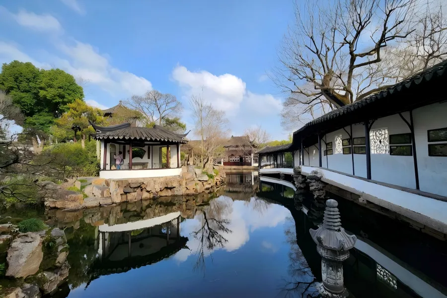 Humble Administrator's Garden in Suzhou showing exquisite pavilions, clear lotus ponds and winding corridors of classical Suzhou garden