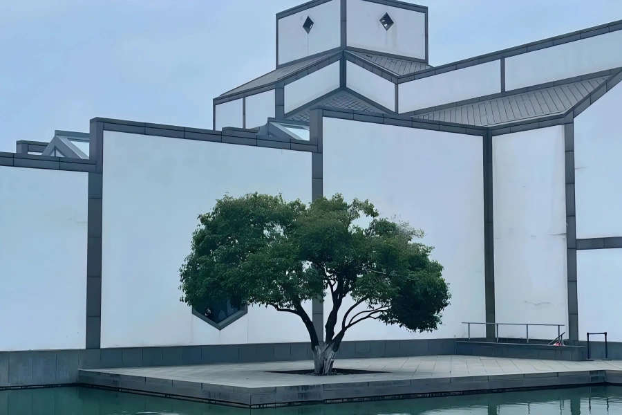 Suzhou Museum in Suzhou showing modern minimalist architecture integrated with traditional Jiangnan garden design