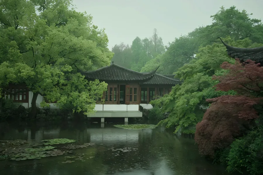 Guo's Villa in Hangzhou showcasing exquisite Jiangnan private garden with tranquil ponds, winding covered corridors and elegant pavilions