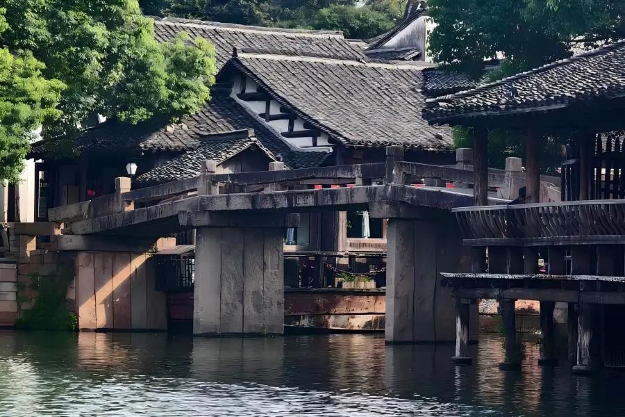 Wuzhen Water Town in Jiaxing presenting classic Jiangnan scenery of small bridges, flowing water and waterside households known as 