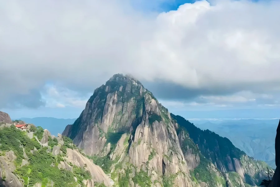 Huangshan Mountain in Anhui showing stunning rolling mountain ranges and distinctive stone peaks