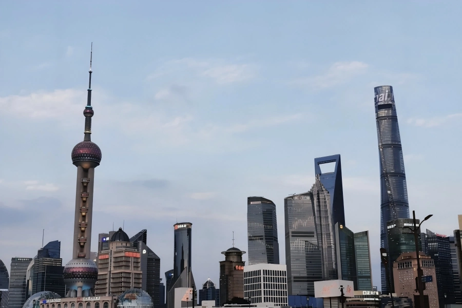 The Bund in Shanghai showing rows of classic European waterfront buildings along Huangpu River