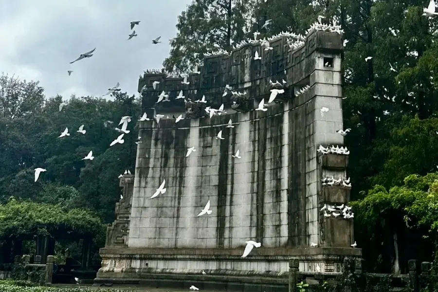 Open-air music hall with doves in Zijin Mountain woods