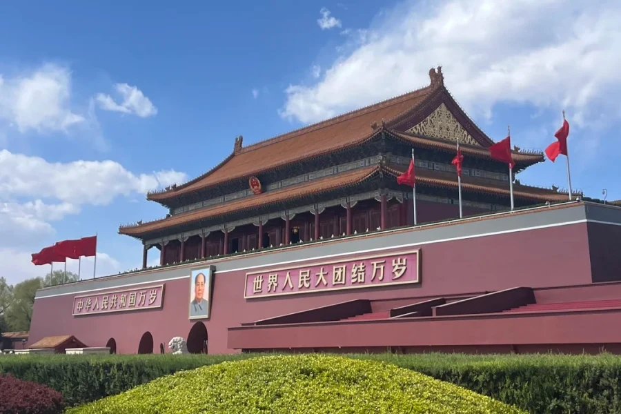 Grand solemn ancient city gate landmark in central Beijing
