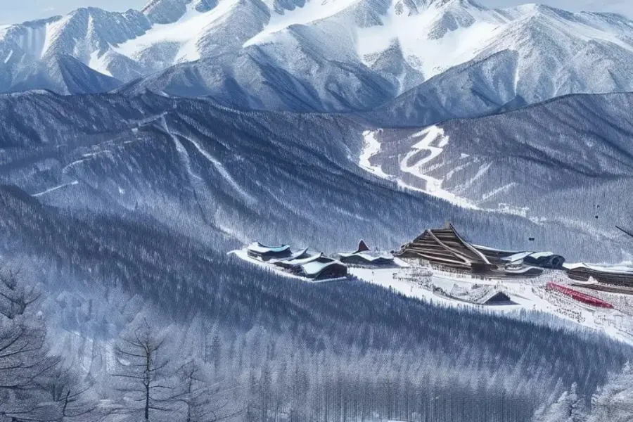 Premium alpine ski resort with forest snow slopes and professional ski facilities