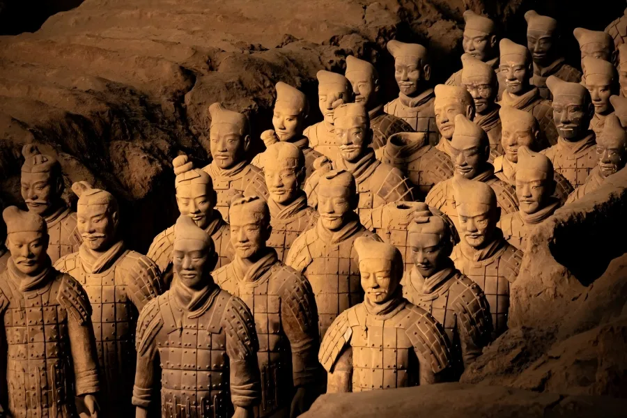 Terracotta Army Museum in Xi'an showing grand ancient pottery warrior statues in the exhibition hall