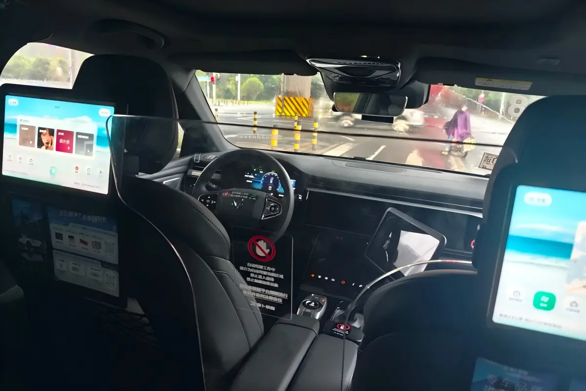 Inside view of self-driving robotaxi in Shenzhen