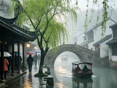 Misty Rainy Morning at Xitang Ancient Water Town