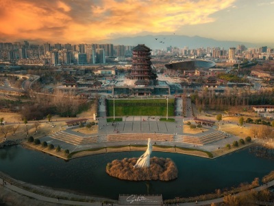 Shaanxi Hanzhong Aerial Sunset Han River Goddess Statue Ancient Tower Tour from Xian