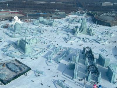 Winter Harbin Ice and Snow World Aerial Panorama