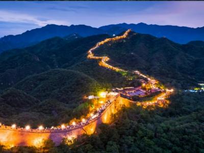  Lit Badaling Great Wall Night Mountain Twilight Panorama