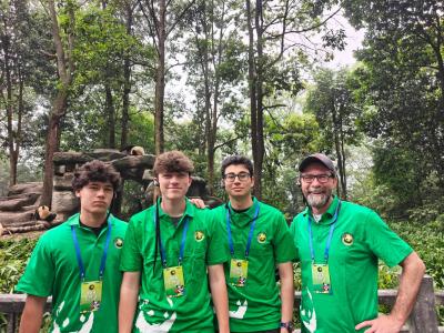 A group photo of the pandas after their volunteer experience at Dujiangyan Panda Valley