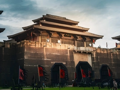 Qin Dynasty style palace gate and city wall scenery at Hengdian World Studios China