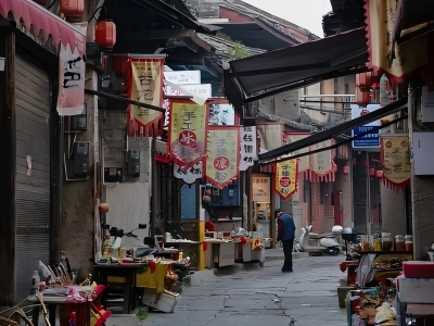 Millennium waterfront ancient street Daxu Town Guilin China local snack shops