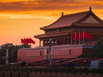 Sunset scenery of Tiananmen Rostrum in Beijing, China