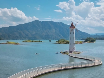 Qiandao Lake in Hangzhou showing green islands scattered across clear lake water