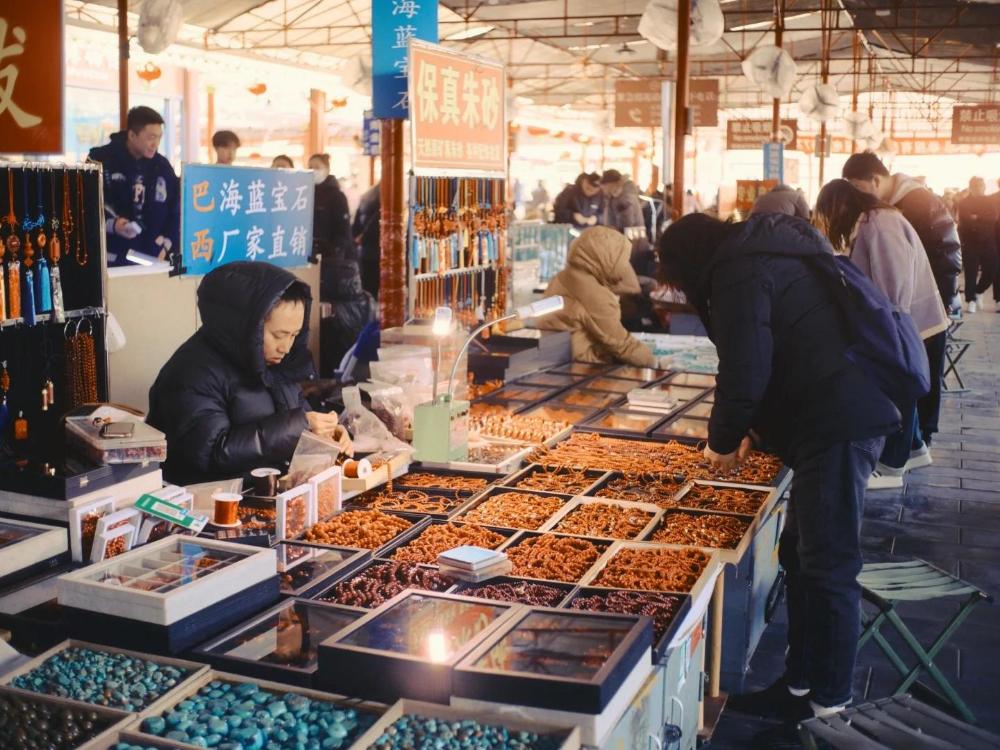Jewelry and bead stalls inside Panjiayuan flea market