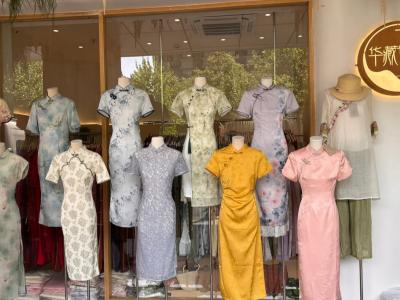 Silk cheongsams exhibited on Hangzhou Silk Wholesale Street