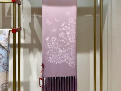 Printed Silk Scarf with Tassels