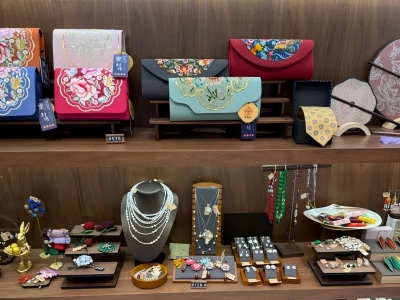 Silk Handbags and Jewelry Display