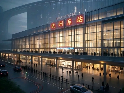 Night Facade of Hangzhoudong High Speed Railway Station