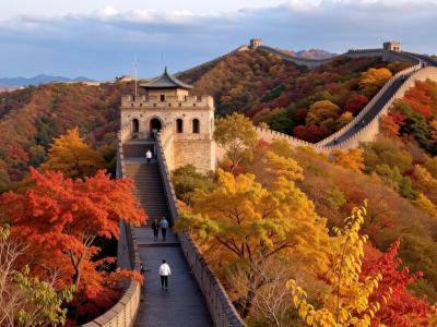 The golden leaves of the Great Wall at Badaling in autumn
