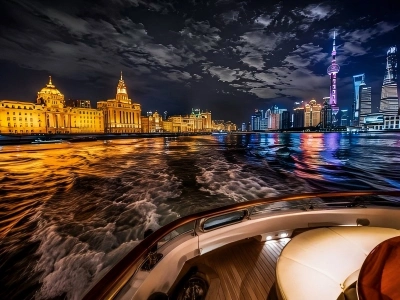 Yacht View of The Bund and Lujiazui Night Scenery