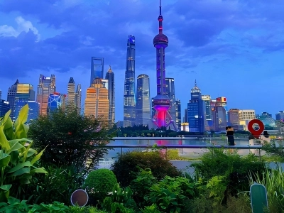 Lujiazui Skyline View from North Bund at Dusk